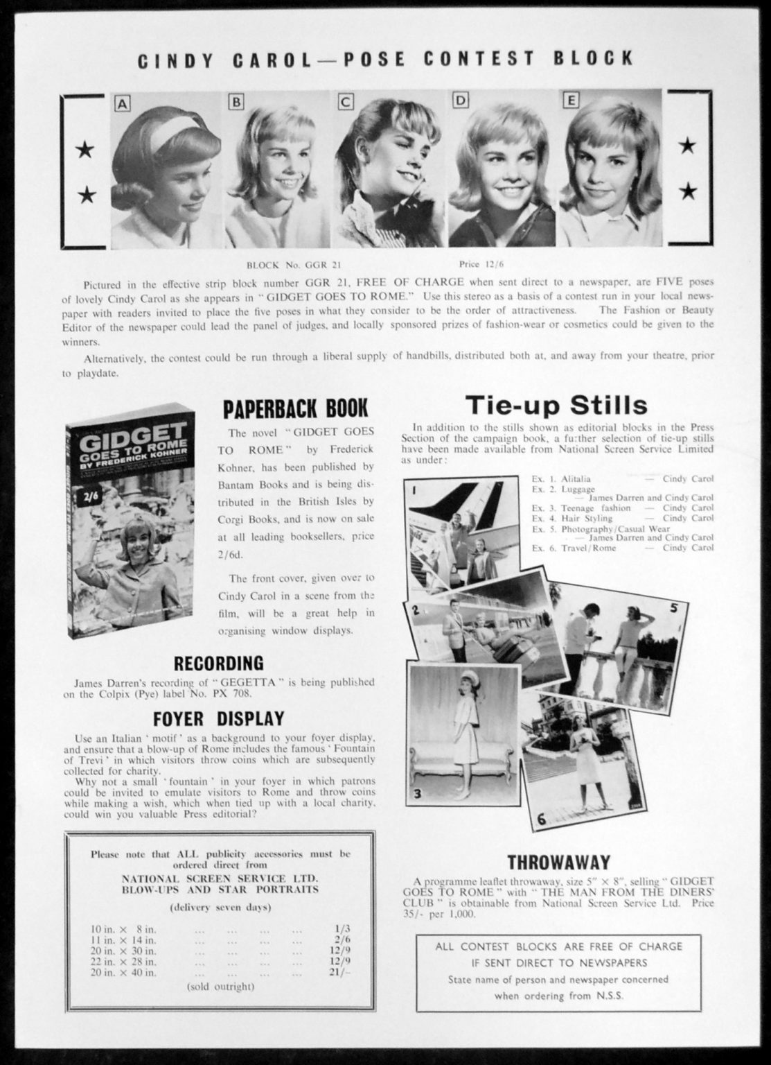 GIDGET GOES TO ROME Rare Film Posters