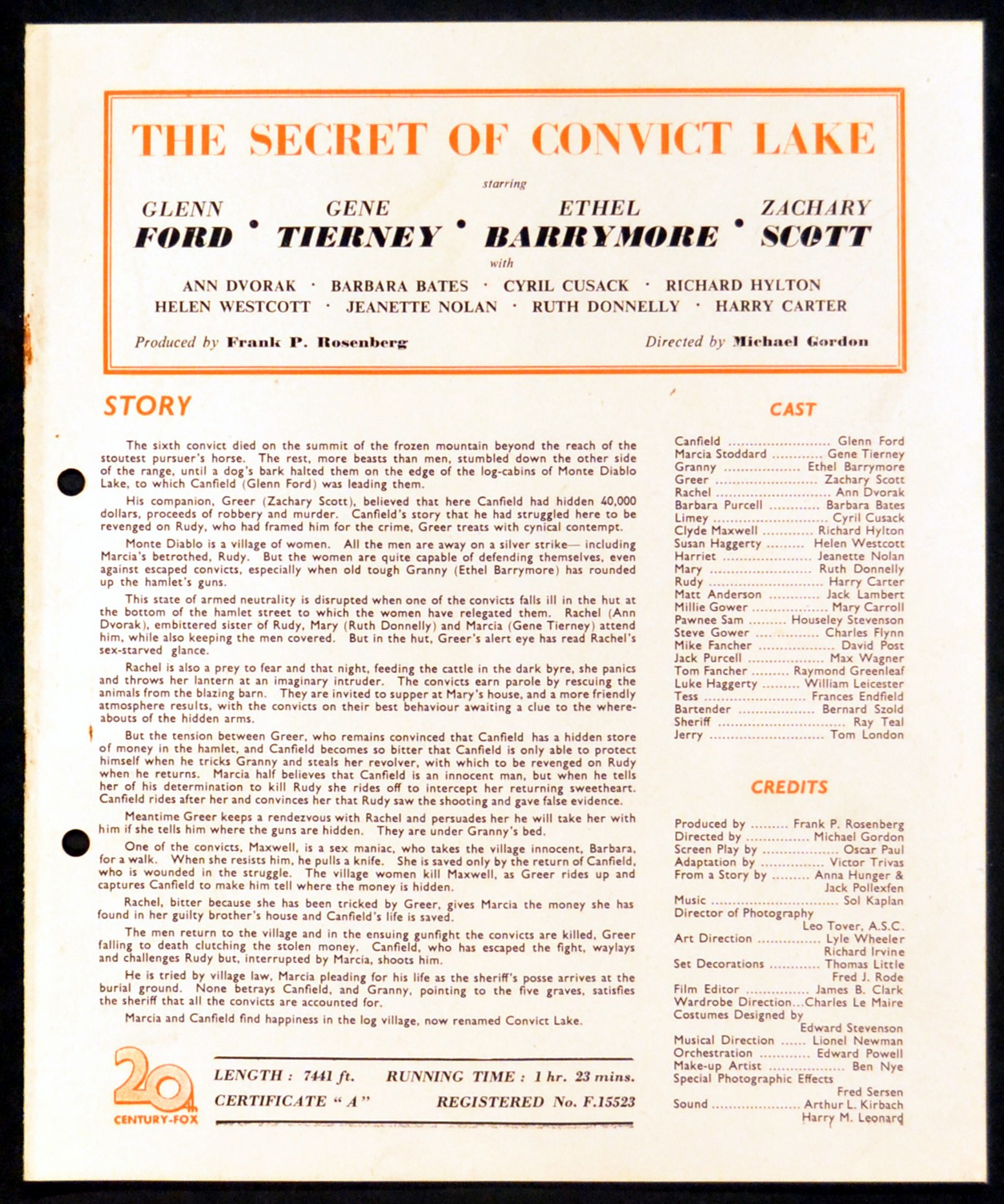 SECRET OF CONVICT LAKE